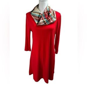 Jamie & Layla Steinmart Dress with scarf Red dress Plaid scarf Size Petite Med
